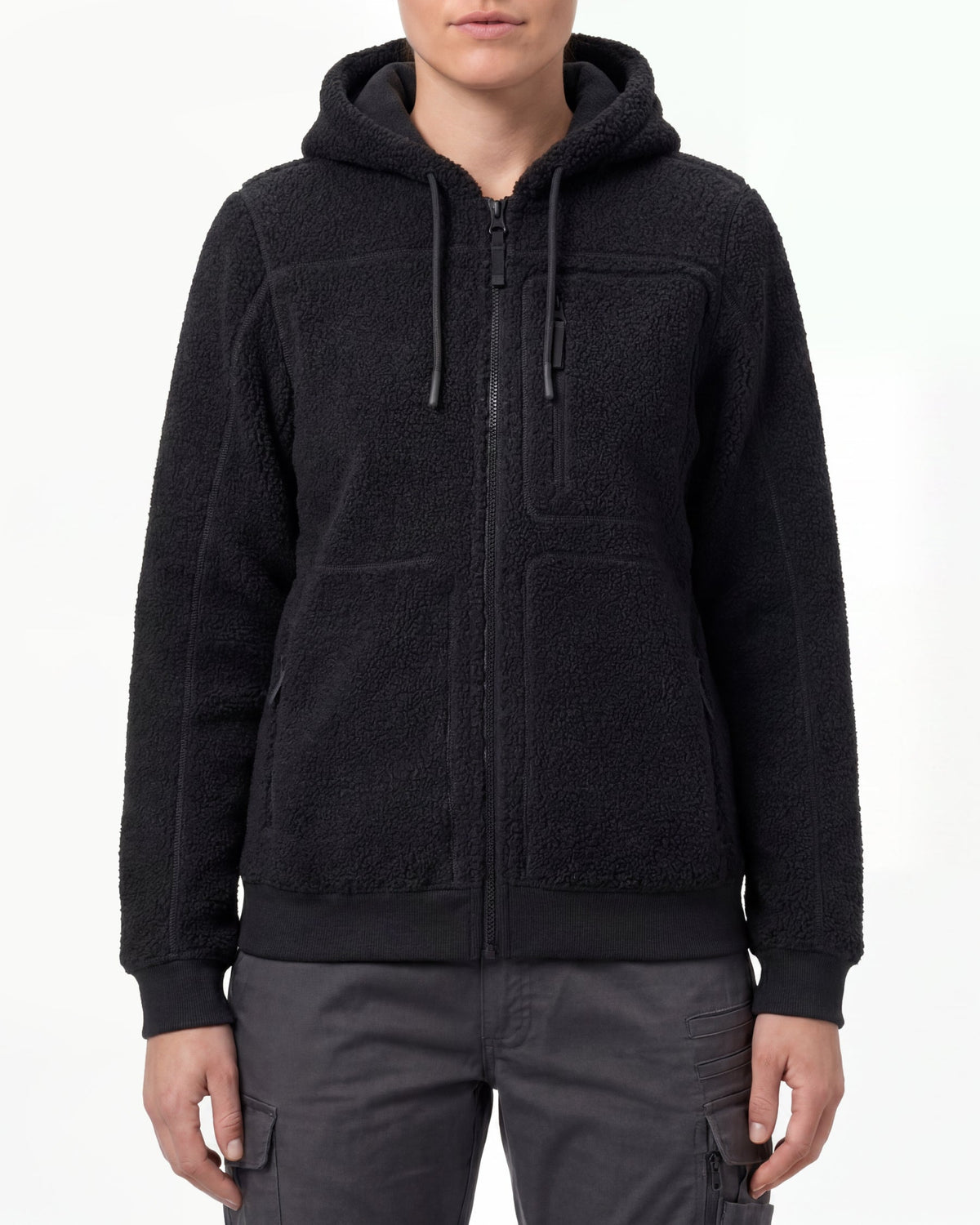 Women's Hooded Sherpa Fleece Jacket e.s.e:pic