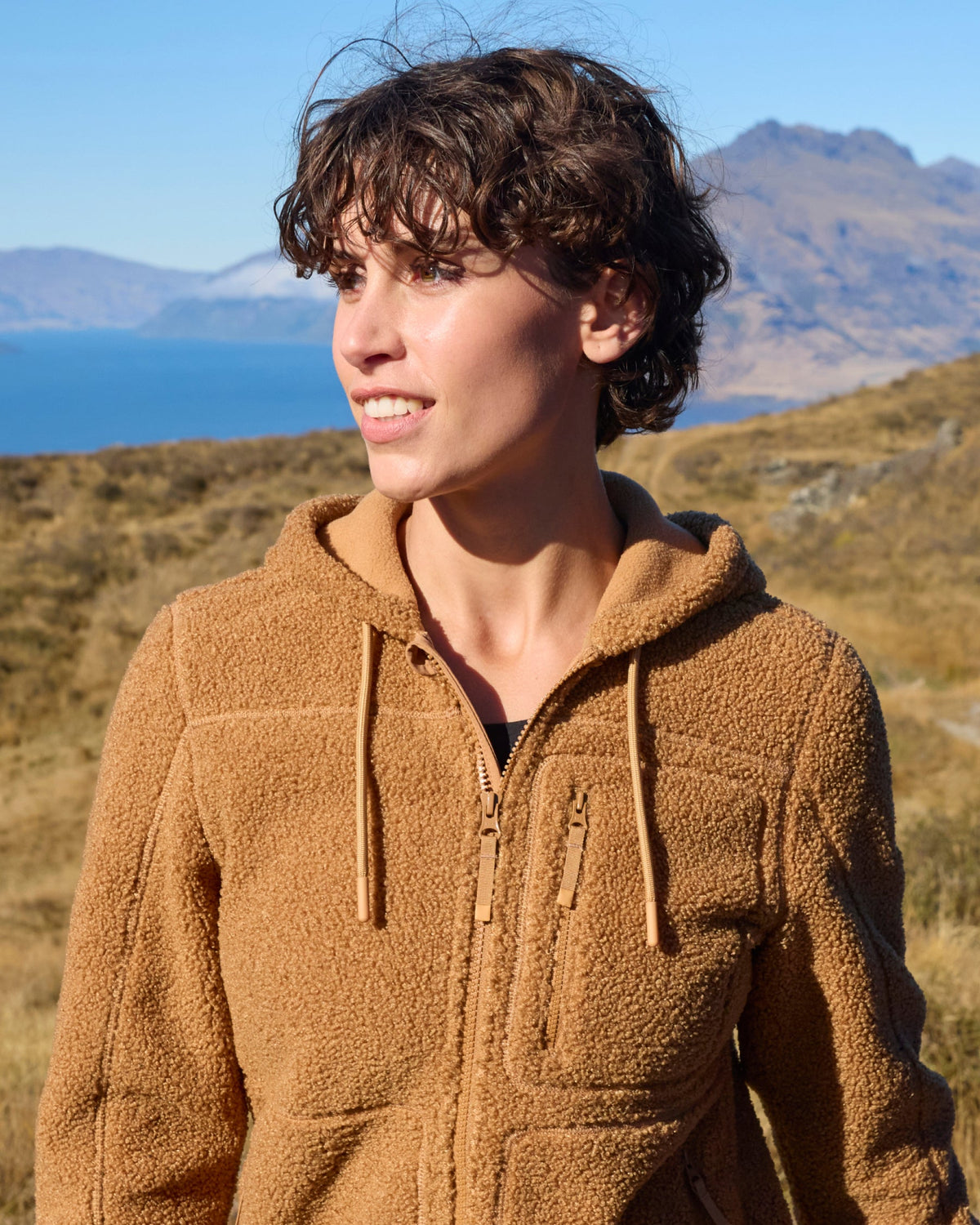 Women's Hooded Sherpa Fleece Jacket e.s.e:pic